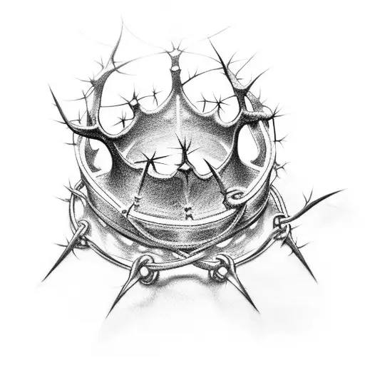  Crown of thorns tattoo that runs along the entire hand from the middle finger tattoo design idea