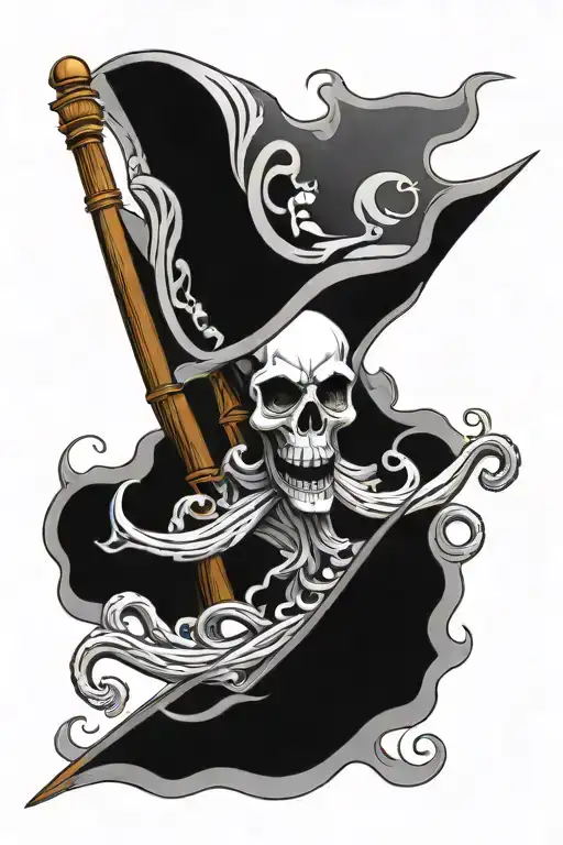 skull , kraken , Jolly Roger flag waving tattoo design idea