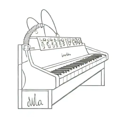 synthesizer with the inscription Julia on which a fan blows tattoo design idea