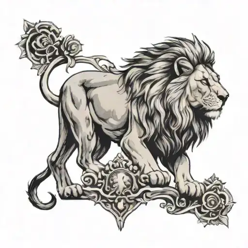 Right scale and a lion with crown tattoo design idea