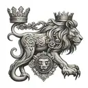 Right scale and a lion with crown tattoo design idea