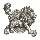 Right scale and a lion with crown tattoo design idea