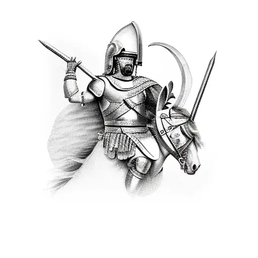 Roman warrior riding Pegasus holding a spear tattoo design idea
