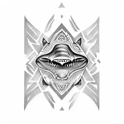 Shark jaw tattoo with Maori patterns and motifs tattoo design idea