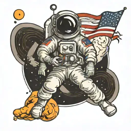 1960's pinup astronaut on the moon tattoo design idea