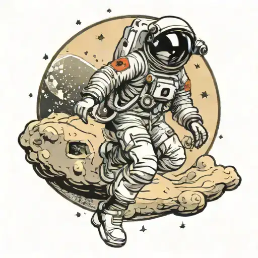 1960's female pinup astronaut on the moon tattoo design idea