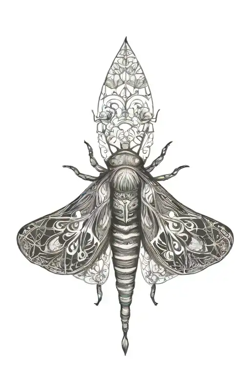 deathmoth from hell with miniscule flowers tattoo design idea