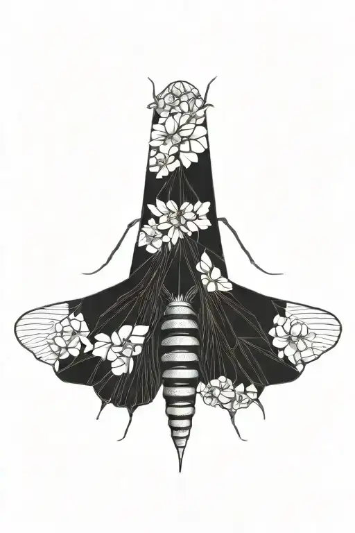 deathmoth with tiny flowers growing tattoo design idea