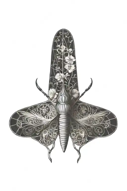 deathmoth from hell with miniscule flowers tattoo design idea