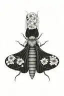 deathmoth with tiny flowers growing tattoo design idea