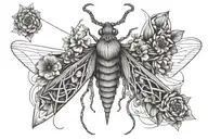 moth from hell with a noose of flowers tattoo design idea