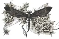 dragonfly  and grim reaper with a noose of flower tattoo design idea