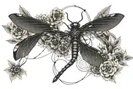 dragonfly  and grim reaper with a noose of flower tattoo design idea