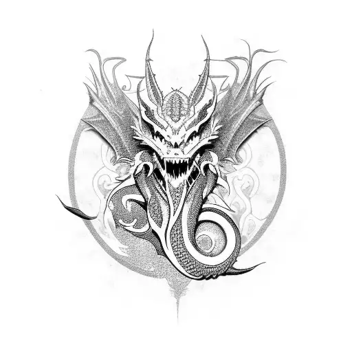 cybersiligism, dragon, full black, simple tattoo design idea