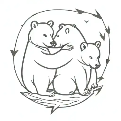  Two bears hug their cubs and the bears have arrows in their backs tattoo design idea