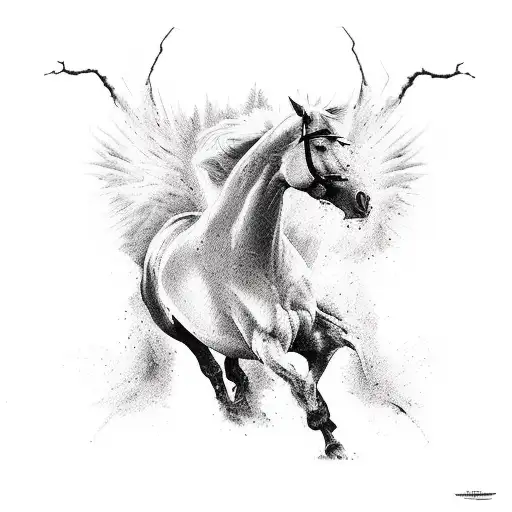 horse exiting fire tattoo design idea