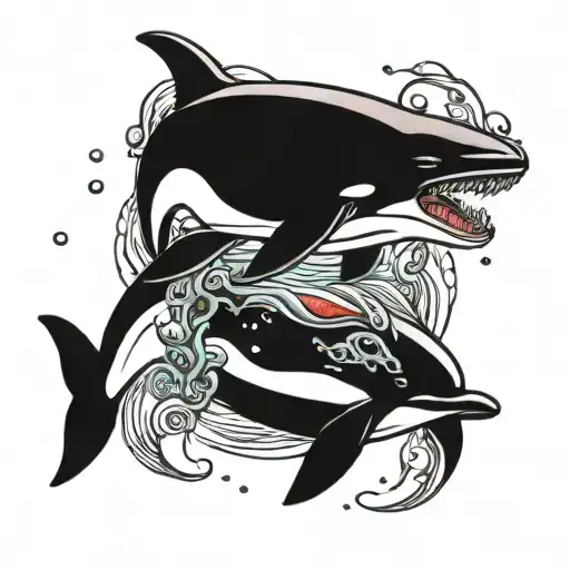 aliens abducting a killer whale swimming in the sea tattoo design idea