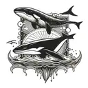 ufo abducting a killer whale swimming in a sea tattoo design idea