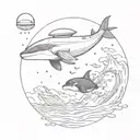 ufo abducting a killer whale swimming in a sea tattoo design idea