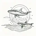 ufo abducting a killer whale swimming in a sea tattoo design idea