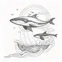 ufo abducting a killer whale swimming in a sea tattoo design idea