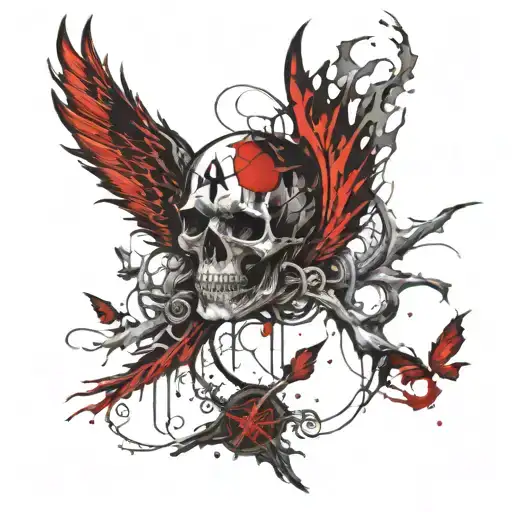 Combine elements from the Avenged Sevenfold album artwork with intricate black and grey shading for a dark and moody tattoo design tattoo design idea