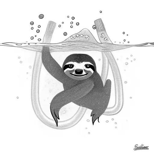 Sloth underwater wearing scuba gear. There should be a hidden semi colon in it tattoo design idea