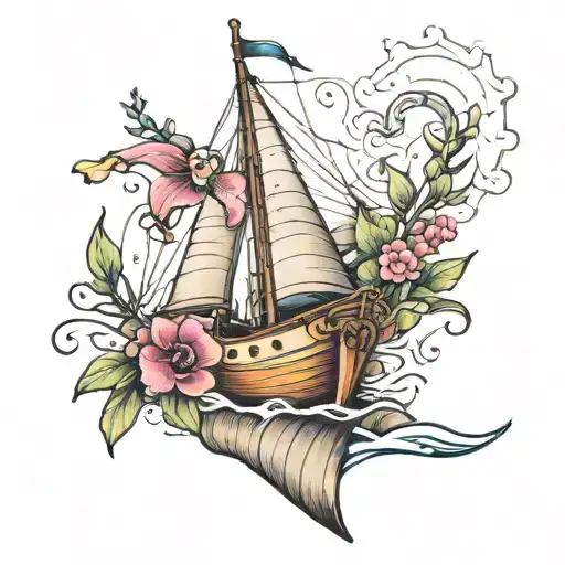 sailboat and snapdragon flower tattoo design idea
