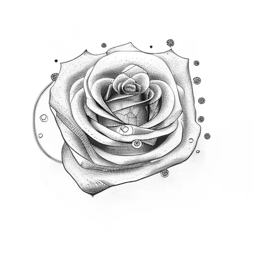 Design a dotwork tattoo of a rose intertwined with a brain tattoo design idea
