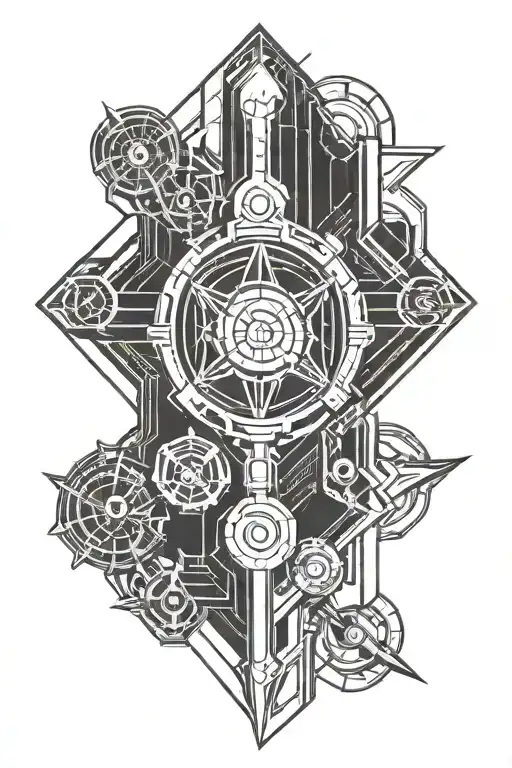 A line art design for my forearm combining the critical role logo, mass effect iconography, the sentinels valorant logo, tattoo design idea