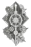 A line art design for my forearm combining the critical role logo, mass effect iconography, the sentinels valorant logo, tattoo design idea