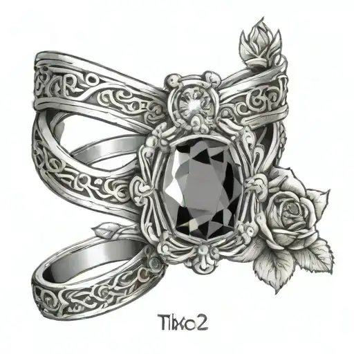 engagement ring, bridge and roses with a number code of 1825 and the symbol of TikTok  tattoo design idea