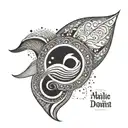 A dotwork mandala incorporating elements of surfing and the names Amélie and Nora tattoo design idea