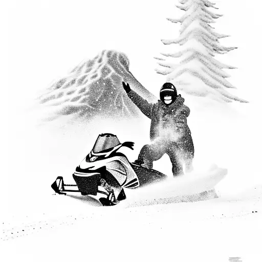 snowmobile rider volcano tattoo design idea