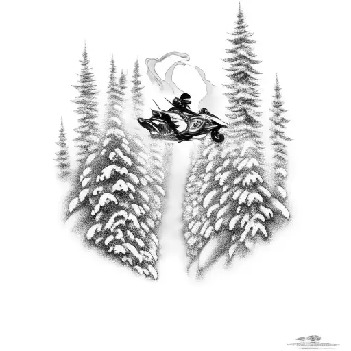 volcano snowmobile rider mountin  tattoo design idea