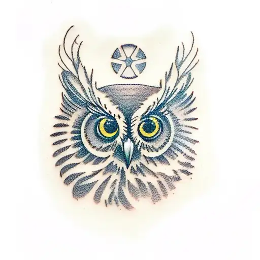 fine line pine tree owl tattoo design idea