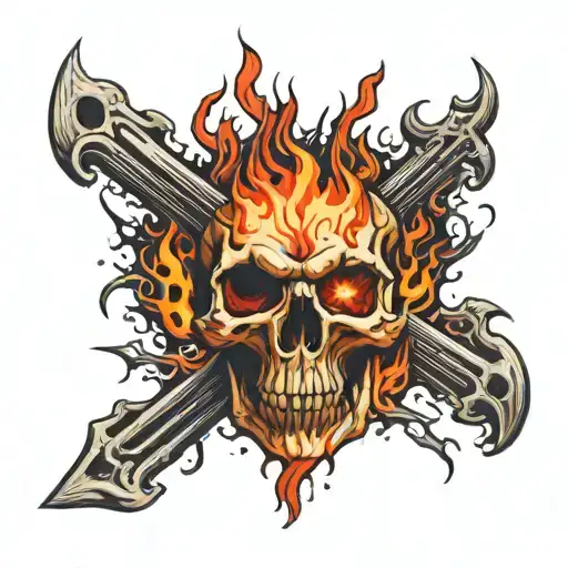 Skull engulfed in flames tattoo design idea
