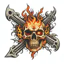 Skull engulfed in flames tattoo design idea