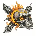Skull engulfed in flames tattoo design idea