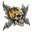 Skull engulfed in flames tattoo design idea