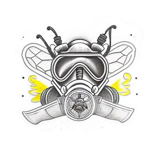 bees with gas masks, honeycomb background, tattoo design idea
