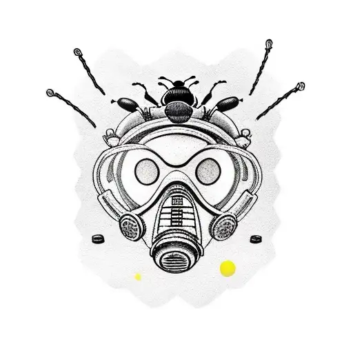 bees with gas masks, honeycomb background, tattoo design idea