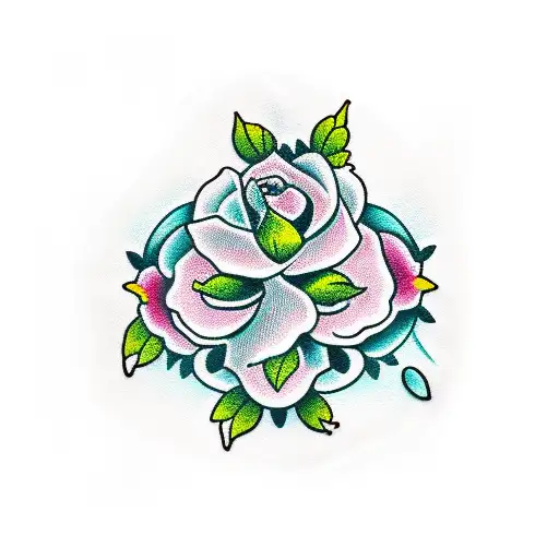 cross roses banners tattoo design idea
