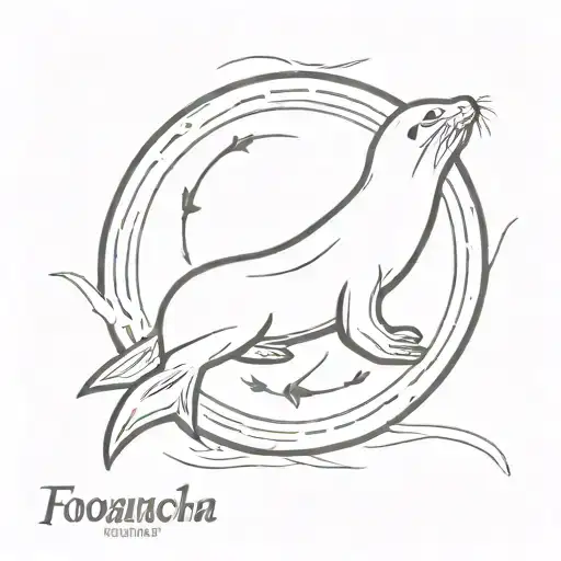 seal without an arm with the word focamocha tattoo design idea
