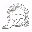 seal without an arm with the word focamocha tattoo design idea