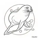 seal without an arm with the word focamocha tattoo design idea