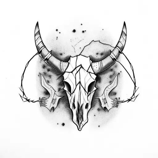 bull skull with barbed wire tattoo design idea