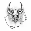 bull skull with barbed wire tattoo design idea