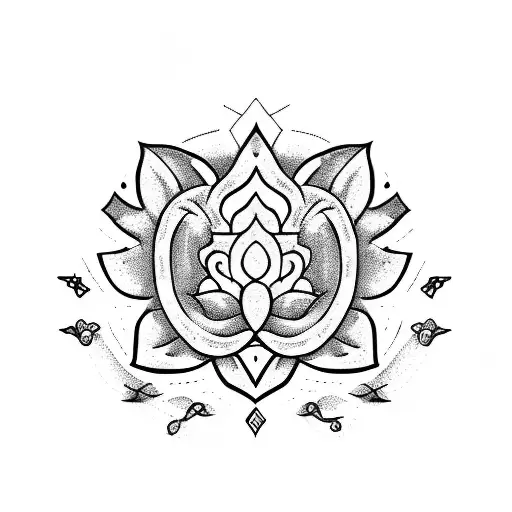 Double personality, lotus, rocks and trident tattoo design idea