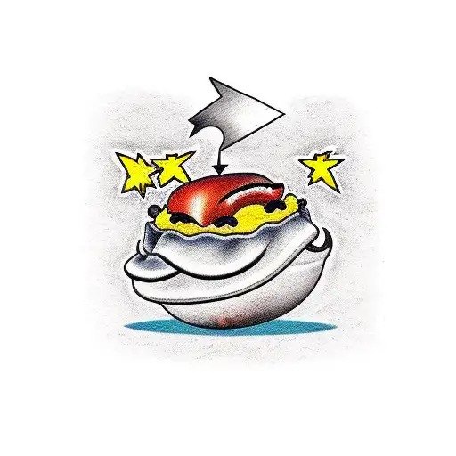 Create a tattoo featuring Lightning McQueen eating a delicious meatball sub. tattoo design idea